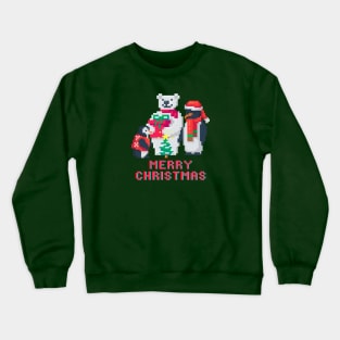 Merry Christmas From the Pixel Pal Penguins and Polar Bear Crewneck Sweatshirt